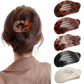Paquete de 5 pinzas planas para el pelo para mujer, grandes, redondas, antideslizantes, estilo francés, sin pliegues, para cabello grueso y fino, acce