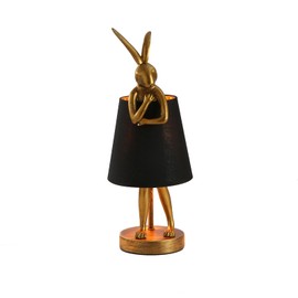 LED Bunny Table Lamp, Resin Animal Rabbit Desk Light with Linen Shade, 15.7 Inch Decorative Lamp for Bedroom, Office & Kids Room (15.7" Black Shade)