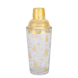 Mary Square Gold Tone Christmas Tree 20 ounce Glass Cocktail Shaker