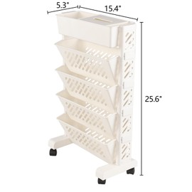 Tstorage Plastic Mobile Storage Bookshelf, 5-Tier Tableside Rolling Bookcase, Mobile Book Shelves with Wheels