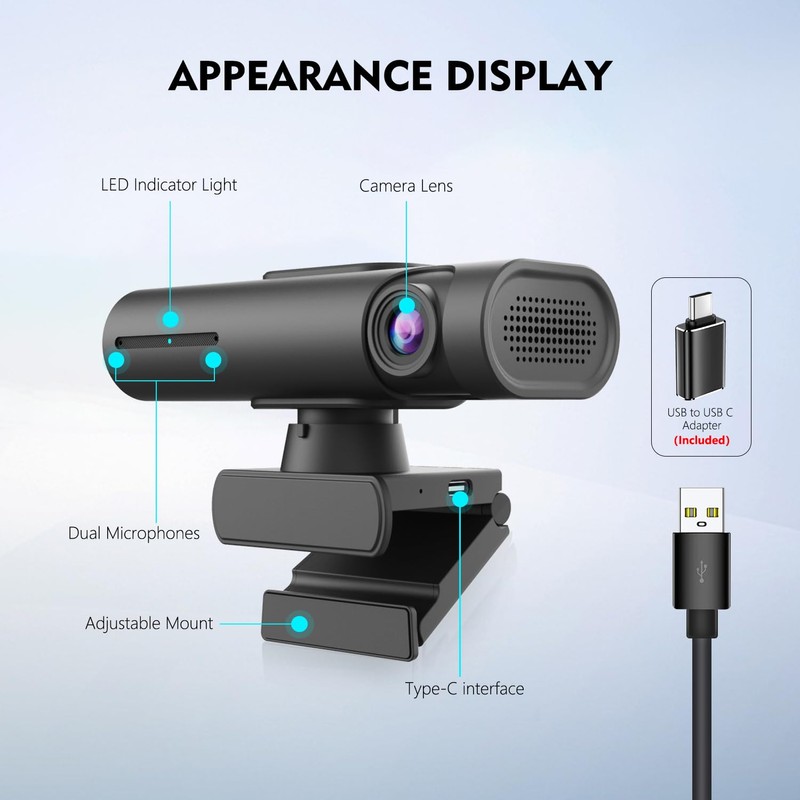 TOALLIN 2K Streaming Webcam for PC, AI Tracking PTZ Streaming