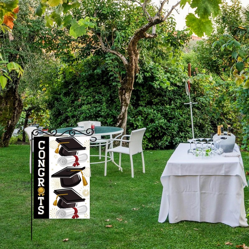Congrats Graduation Garden Flag,Graduates Caps Diploma Ceremony Class 2025 Yard