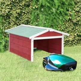 Udorich Wooden Robotic Lawn Mower Garage with Durable Firwood Construction, Outdoor Protection for Lawn Equipment, Red and White Finish