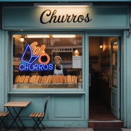 Churros Neon Sign For Churros Shop Decor Led Neon Lights Hanging Wall Art Decoration for Food Shop Restaurant Store Food Stand Truck Shop Juice Bar Market Party Home Wall Decor USB Powered Ultra Bright Dimmable, 15 * 13inch