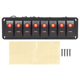 8 Gang Rocker Switch Panel LED Backlit On Off Switch Waterproof Overload Protection Pre Wire for Car RV Bus Marine Boat Red