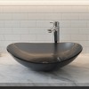 Dark Gray Glass Bowl Sink Oval Glossy Above Counter Bathroom