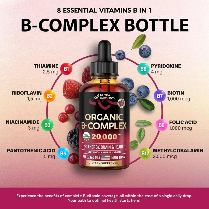 Complejo B Orgánico Usda Vitaminas 8 En 1 Hecho En