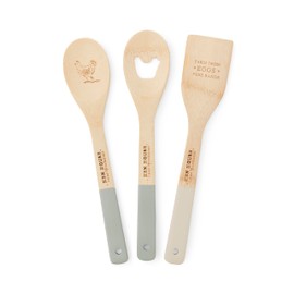 Cooksmart Hen House Lane Set of 3 Bamboo Utensils | Natural Wooden Kitchen Utensils | Durable & Lightweight Cooking Tools | Etched Farmhouse Hen Design | Eco-Friendly & Stylish | 30cm Length