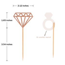 Donoter 48 Pcs Glitter Bride to be Cupcake Toppers Diamond Ring Wedding Dress Cupcake Picks for Wedding Engagement Bridal Shower Party Decorations