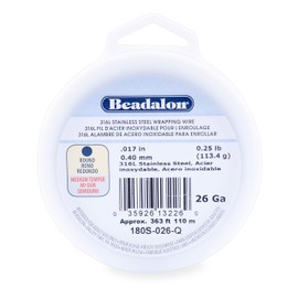 Beadalon 316L Alambre de Acero Inoxidable para Envolver, Redondo, Calibre 26, 363 pies, 1/4 Libras
