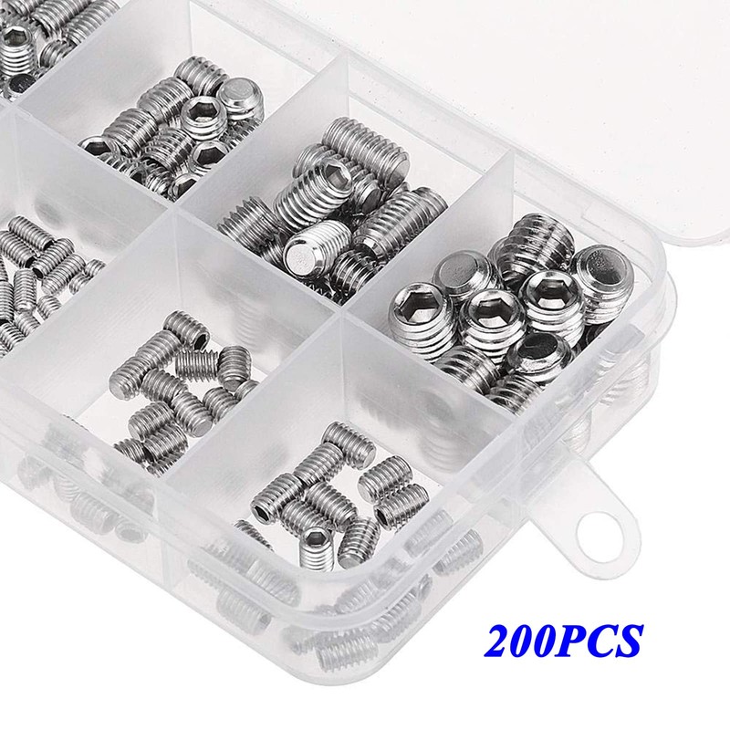 200Pcs Allen Head Socket Set-Screw - M3/M4/M5/M6/M8 304 Stainless Steel