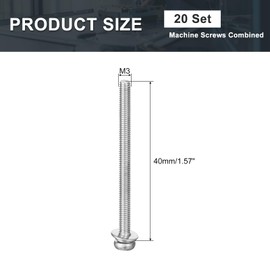 sourcing map M3 x 40mm 304 Stainless Steel Phillips Pan Head Machine Screws Bolts Combine with Spring Washer and Plain Washers 20Pcs