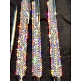 Unbranded 3 Pcs New AB Rhinestone Crystal Silver Ballpoint Pens Bling Black Ink Diamonds