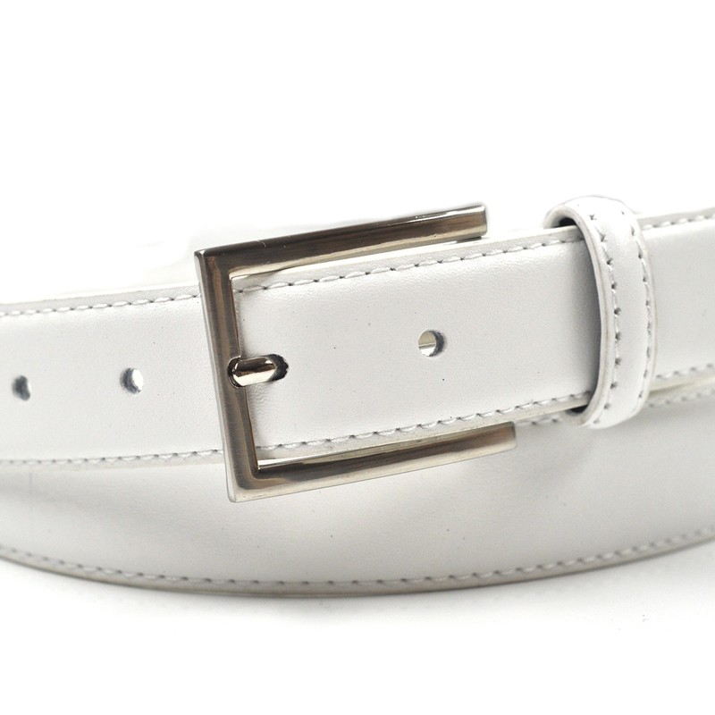 Mens 30mm (1.25") Suit Trouser Feather Stitched Leather Belt White