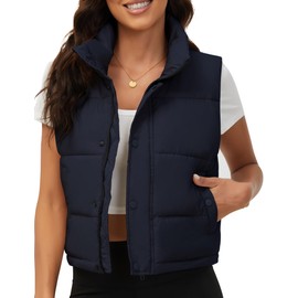 Fengbay Womens Puffer Vest Sleeveless Zip Up Puffy Cropped Vests Stand Collar Lightweight Bubble Quilted Vests for Women Trendy 2025 Fall Winter Dark Blue L