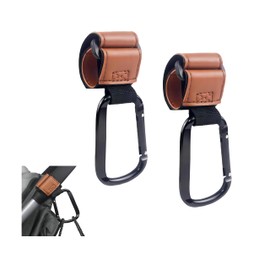 CYCLYTE Pack of 2 Pram Hooks for Changing Bag, Pram Hook Bag Holder XXL, Attachment and Holder for Accessories, Velcro Stroller Hooks in Universal Fit (Brown)