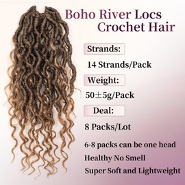 Goddess Locs Crochet Hair 12 Inch 8 Packs Faux Locs Crochet Hair for Black Women Pre Looped Boho Crochet River locs with Curly Ends (T27)