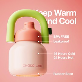 CHAKO LAB Water Bottle with Straw and Carry Handle | Wide Mouth vacuum insulated stainless steel Bottles | Reusable, leak-proof and BPA-free | 33oz (Pink&Green)