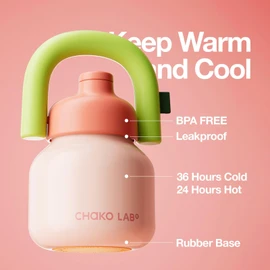 CHAKO LAB Water Bottle with Straw and Carry Handle | Wide Mouth vacuum insulated stainless steel Bottles | Reusable, leak-proof and BPA-free | 33oz (Pink&Green)