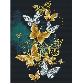 YEESAM ART Pre Printed Cross Stitch Kits for Adults Beginners, Butterflies Gold White Butterfly Rose 11CT Stamped 36X46cm Embroidery Kit Wall Art Home Decor
