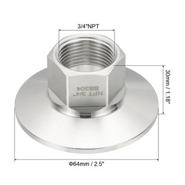 PATIKIL 2 in TC Tri Clamps Adapter, 1 Piece Tri Clamps Fittings to NPT 3/4 Female Thread Adapter Hexagonal Sanitary 304 Stainless Steel for Food, 64 mm Ferrule