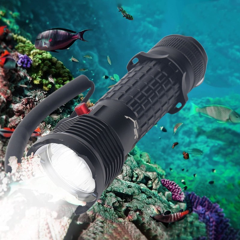 Diving Flashlight LED White Light Underwater Dive Torch IPX8 Waterproof