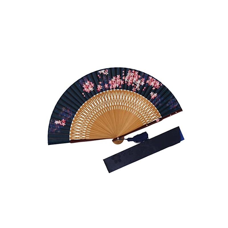 Fashionable kimono Iroha Flower Light Fan, Fan Bag Set, Navy