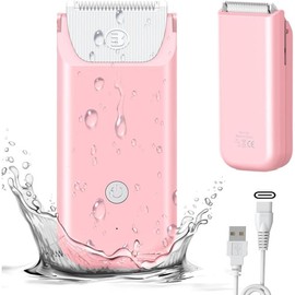 Bikini Trimmer for Women with Type-C Rechargeable, Portable Pubic Hair Trimmer Women for Arms, Legs, Underarms,Electric Lady Body Trimmer for Women & Men, Waterproof & Compact Size, Pink