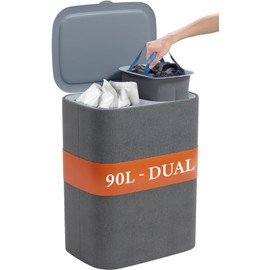 Xabitat Dual Section 90l Laundry Basket with Lid – Tall divided Double Laundry Hamper with 2 Removable Washable Bags, Large Laundry Sorter for Easy Clothes Separation with Wheels