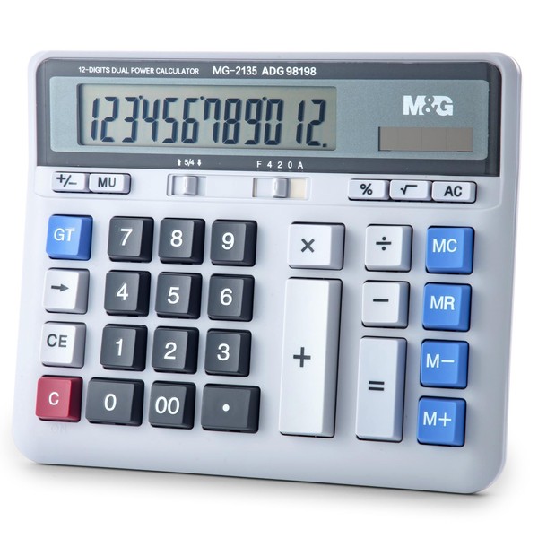 M&G Desktop Calculator 12 Digits Extra Large LCD Display, Dual
