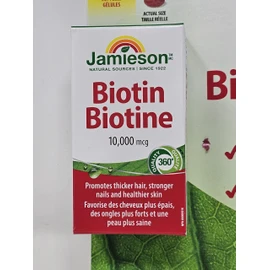 Jamieson Biotin 10,000mcg, Promotes Thicker Hair, Stronger Nails, and Healthier Skin, 150 Softgels