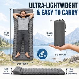 Aloxina Camping Sleeping Mat – Self-Inflating Air Bed with Foot Pump, Waterproof & Durable, Lightweight for Hiking, Festivals & Outdoor Trips(Grey)