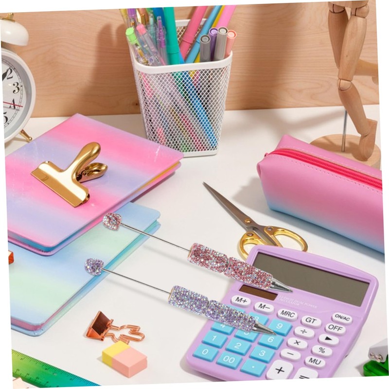 FRCOLOR 2pcs Beadable Ballpoint Pens Sparkling Rhinestones Ink Bead Pen