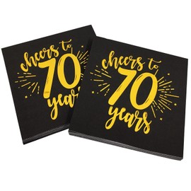CHANGCAO80Pieces Gold70th Birthday Dinner Celebration Party Decorative Napkin Black70th Birthday Decorative Men's and Women's Party Supplies Cocktail Napkins in a black, Cheers to 70 Years