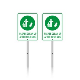 Acuxiaza Clean Up After Dog Sign : 2 Pack No Dog Fouling Signs with Metal Stakes-2 Pre-Drilled Holes 6"x8" Clean Up Dog Poop Sign Rust Free Aluminum Fade Resistant UV Protected & Waterproof