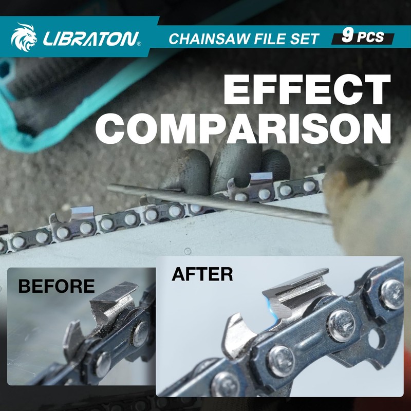 LIBRATON Chainsaw File Set, 5/32", 3/16", 7/32" Chainsaw Sharpening File,