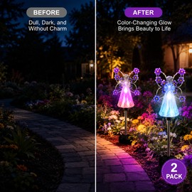 Solar Angel Garden Lights for Outdoor Decor – 2 Pack Color-Changing Stakes for Patio & Memorial Spaces