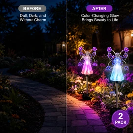 Solar Angel Garden Lights for Outdoor Decor – 2 Pack Color-Changing Stakes for Patio & Memorial Spaces