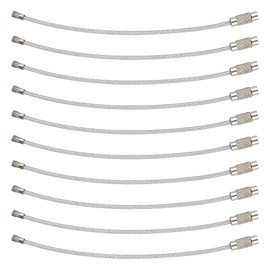 prendre PR-WKR Wire Key Ring Keychain Stainless Steel Lock Wire Accessory 7 Colors 15cm 1.5mm, Silver Set of 10