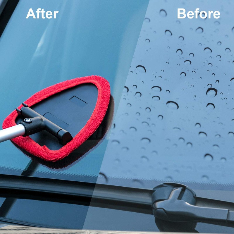 TAKAVU Windshield Window Cleaner Tool, Extendable Long-Reach Handle, Unique Pivoting