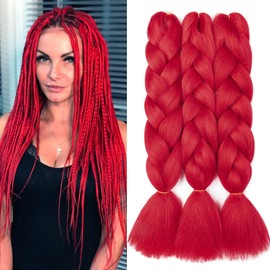 Dcbaboo Braids Extensions Synthetic Hair for Braiding 3 Pack 24 Inch Ombre Jumbo Braiding Hair Kanekalon Hair Extensions Braids Afro Crochet Box Braids Hair for Braids 300 g Red