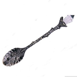 wjq&linyuzi Crystal Head Spoon Dining Bar Mini Coffee Spoon Flatware Dessert Tea Spoon Vintage Royal Style Alloy CarvedKitchen Accessories (Antique green), 12x2x1CM (wjq&linyuzi)