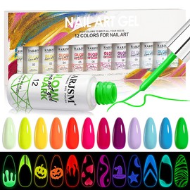 RARJSM Nail Art Gel Set, Glow In The Dark Gel Liner Nail Art Polish Luminous Gel Design Nail Polish Neon Fluorescent Drawing Painting Nail Art Polish