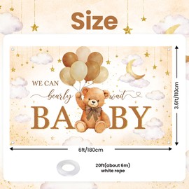 Avezano We Can Bearly Wait Banner Bear Baby Shower Decorations Bear Baby Shower Backdrop Teddy Bear Baby Shower Banner for Boys Girls (Brown, 6 x 3.6 ft)