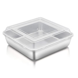 TeamFar - Molde cuadrado para tartas con tapa, 20,3 cm, acero inoxidable, con tapa, para almacenamiento de alimentos, saludable y duradero, apto para lavaplatos y fácil de limpiar, 2 unidades