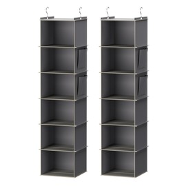 YOUDENOVA Hanging Closet Organizer, 6-Shelf Closet Hanging Storage Shelves, 2 Packs, Grey