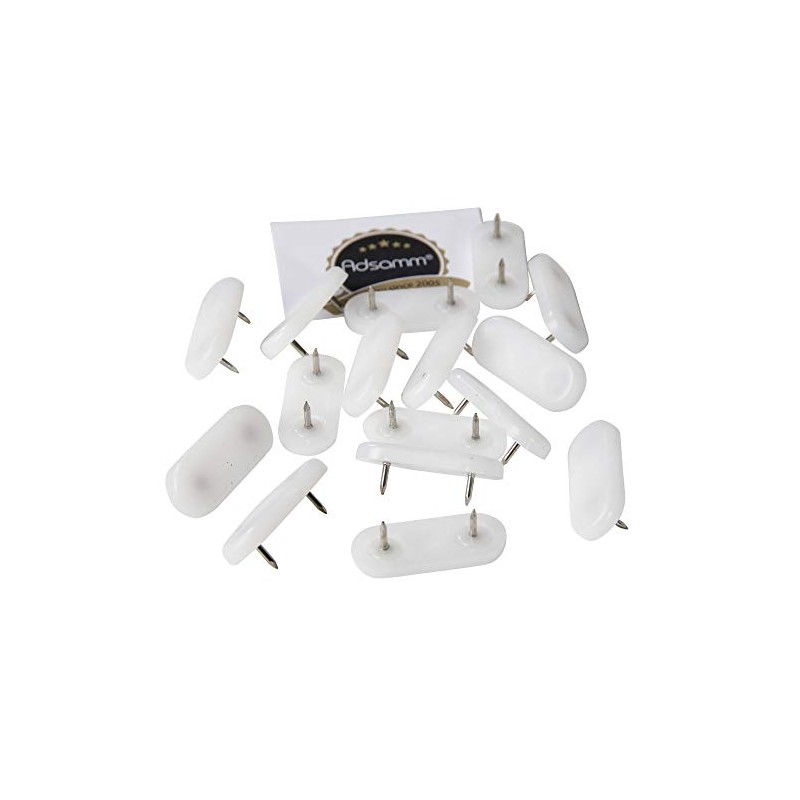 Adsamm® 16 x Plastic Gliders with 2 Nails / White
