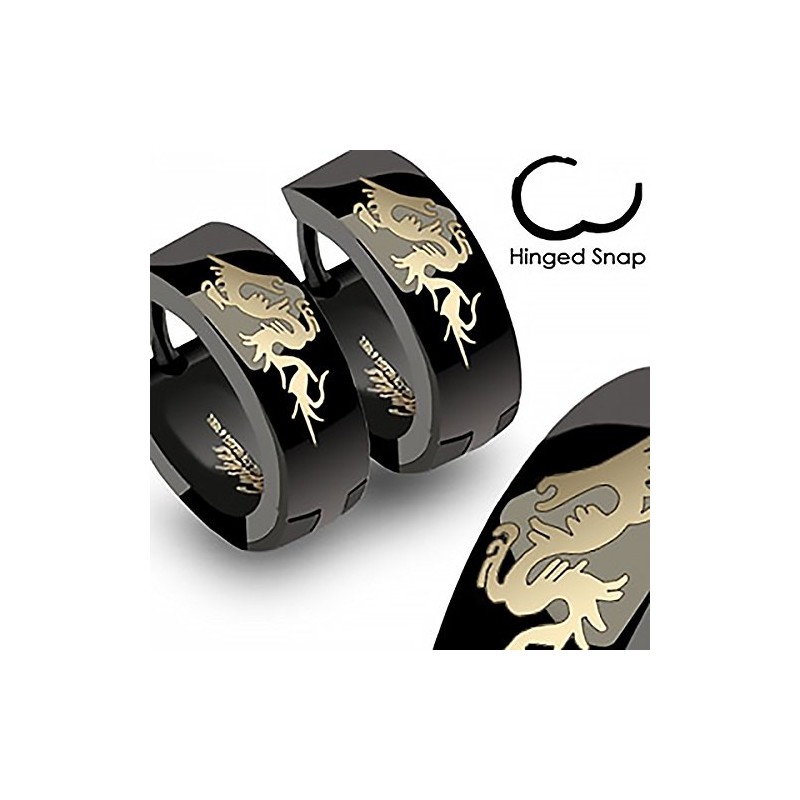 Unisex Stainless Steel Folding Hoop Earrings Dragon Hoop Earrings Black,