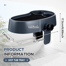 Geelin 1 Pc Hot Tub Table Tray, Adjustable Aboveground Bathtub Tray with 2 Cup Holder, Between 2'' to 7.5'' Nonslip Hot Tub Accessories Shelf Drinks Snacks Phone Holder for Spa Bathtub (Navy Blue)