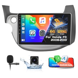 Podofo 6+128G 8 Core Car Stereo Radio for Honda Fit Jazz 2008-2013 Wireless CarPlay Android Auto 10" Touch Screen Bluetooth Audio with GPS Navigation Mirror Link WiFi EQ RDS Hi-Fi HD Backup Camera MIC